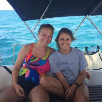 Sára Lantos (left) and myself (right) on the sailing yacht on our final afternoon at sea.